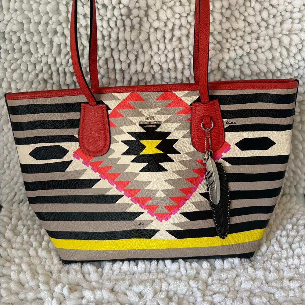 Coach Red and Yellow Geometric Tote